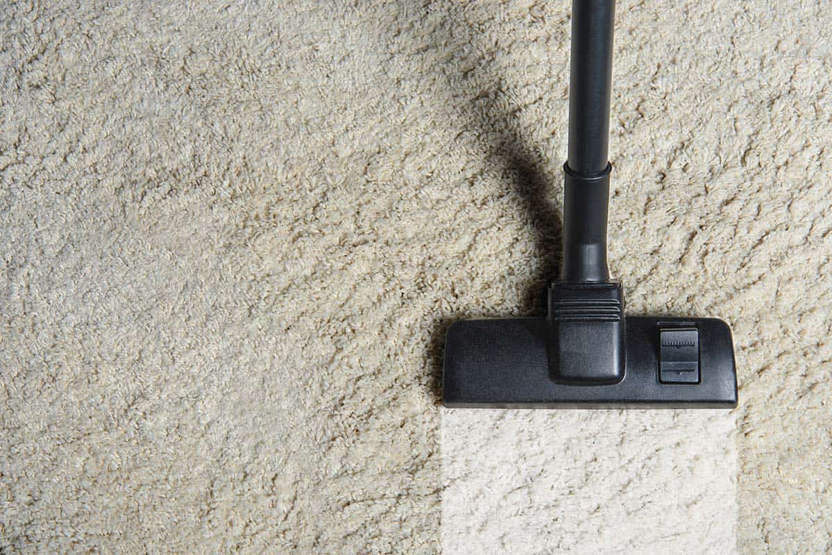 professional cleaner vacuuming a white carpet in East London