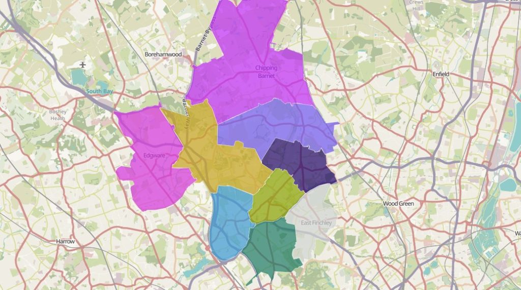 postcode map area for finchley and nearby areas