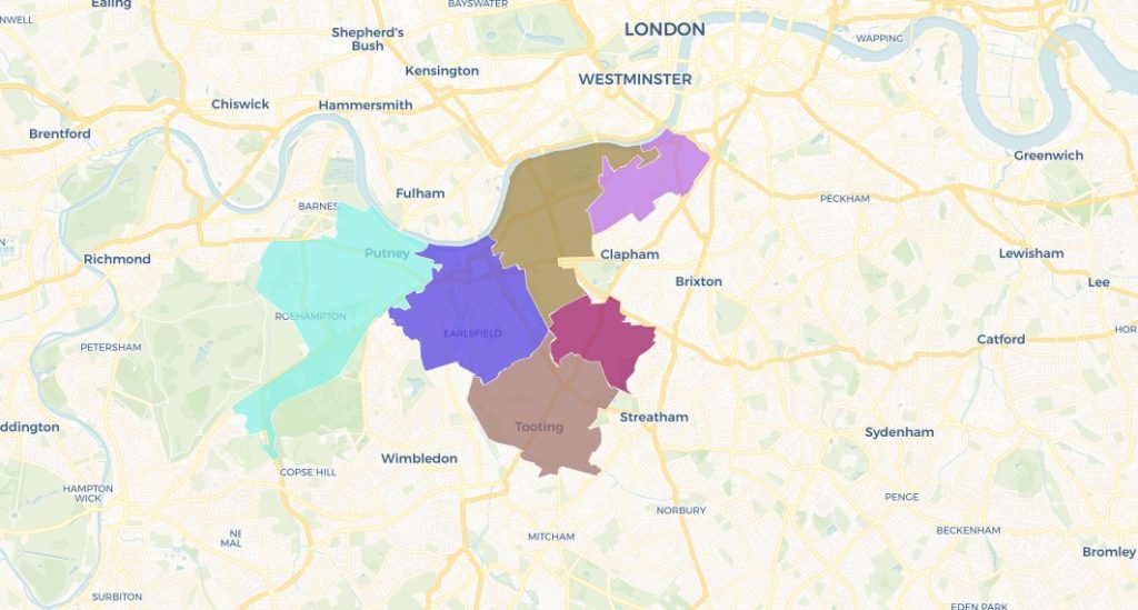 postcode map area of putney and surrounding areas