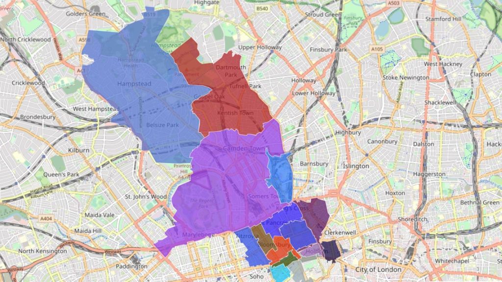 postcode map area of kentish town nw5 and surrounding postcode areas for end of tenancy cleaning coverage