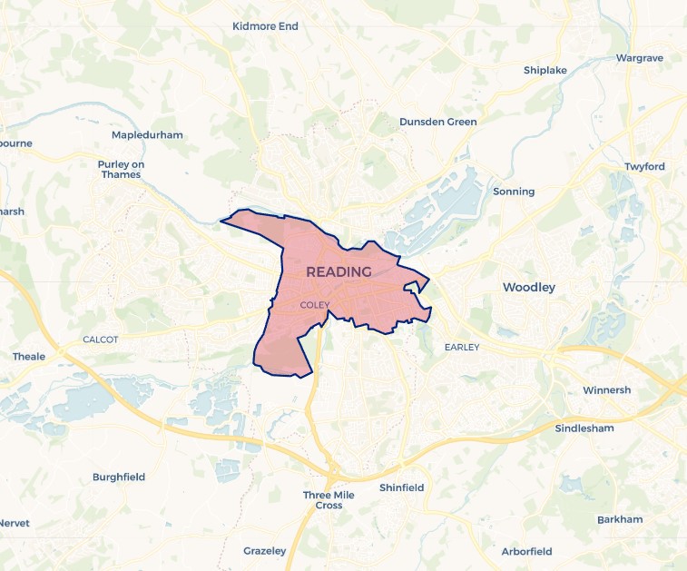 map postcode area of service area near reading for end of tenancy cleaning