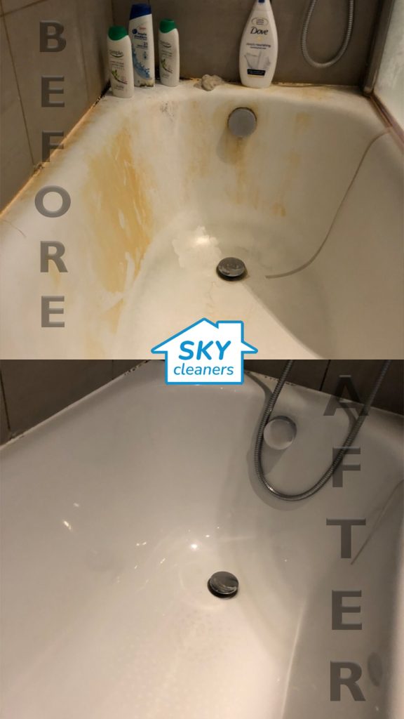 bathtub before and after end of tenancy cleaning from skycleaners in london